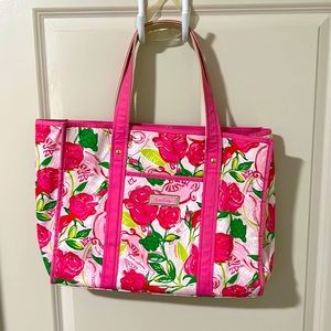 Lilly Pulitzer Delta Zeta Tote Bag Zip Closure, Pink Green Sorority Turtles